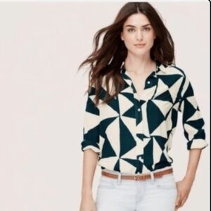 BOGO Ann Taylor Loft Green Triangle Button Down Blouse